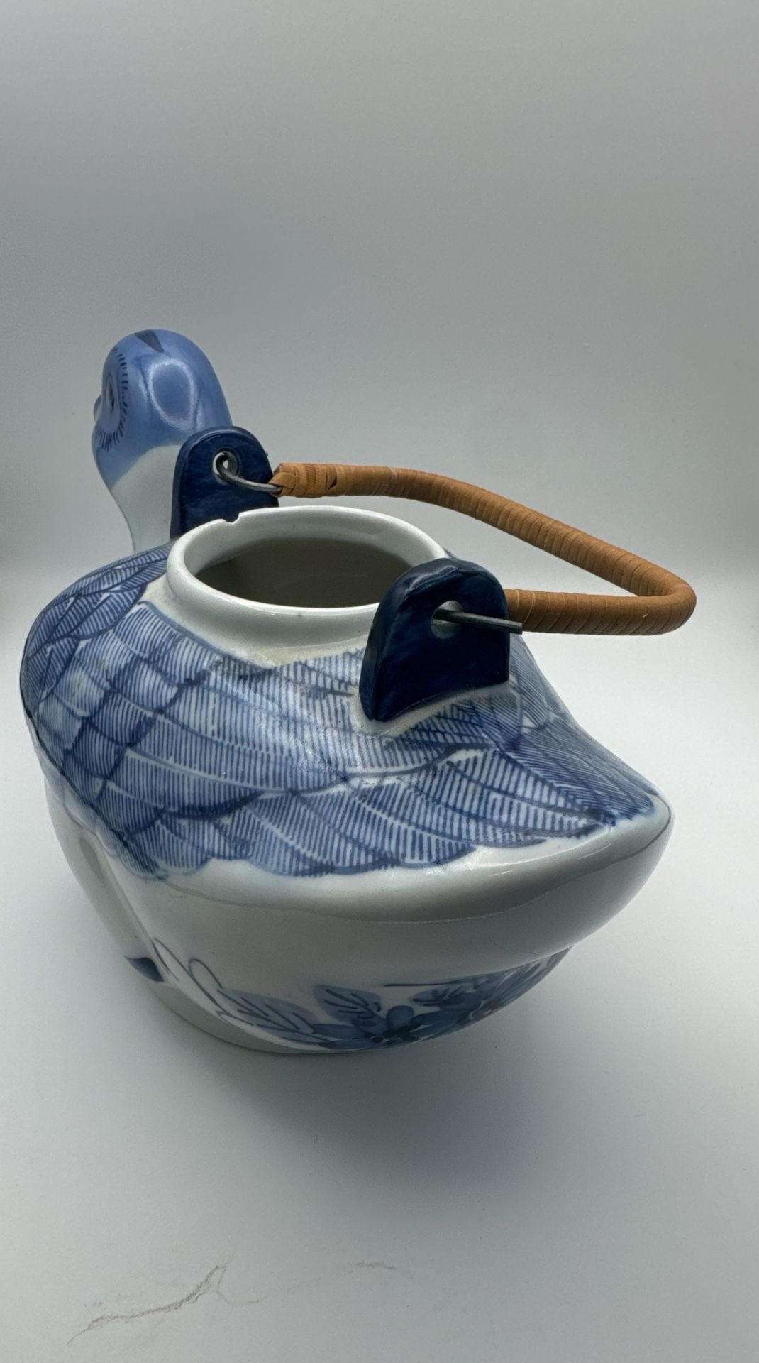 Vintage Hand Painted Blue And White Duck Ceramic Teapot 5