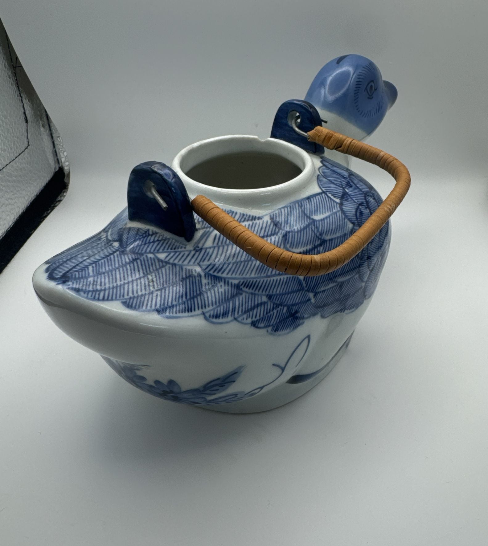 Vintage Hand Painted Blue And White Duck Ceramic Teapot 6