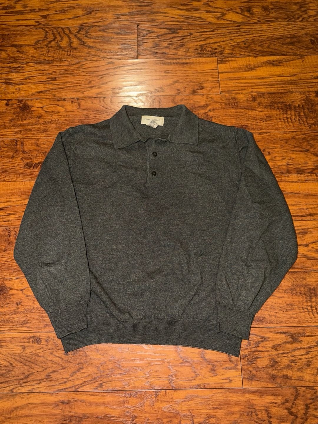 Prontuomo Merino Wool Long Sleeve Polo Size XL Green Mélange 2