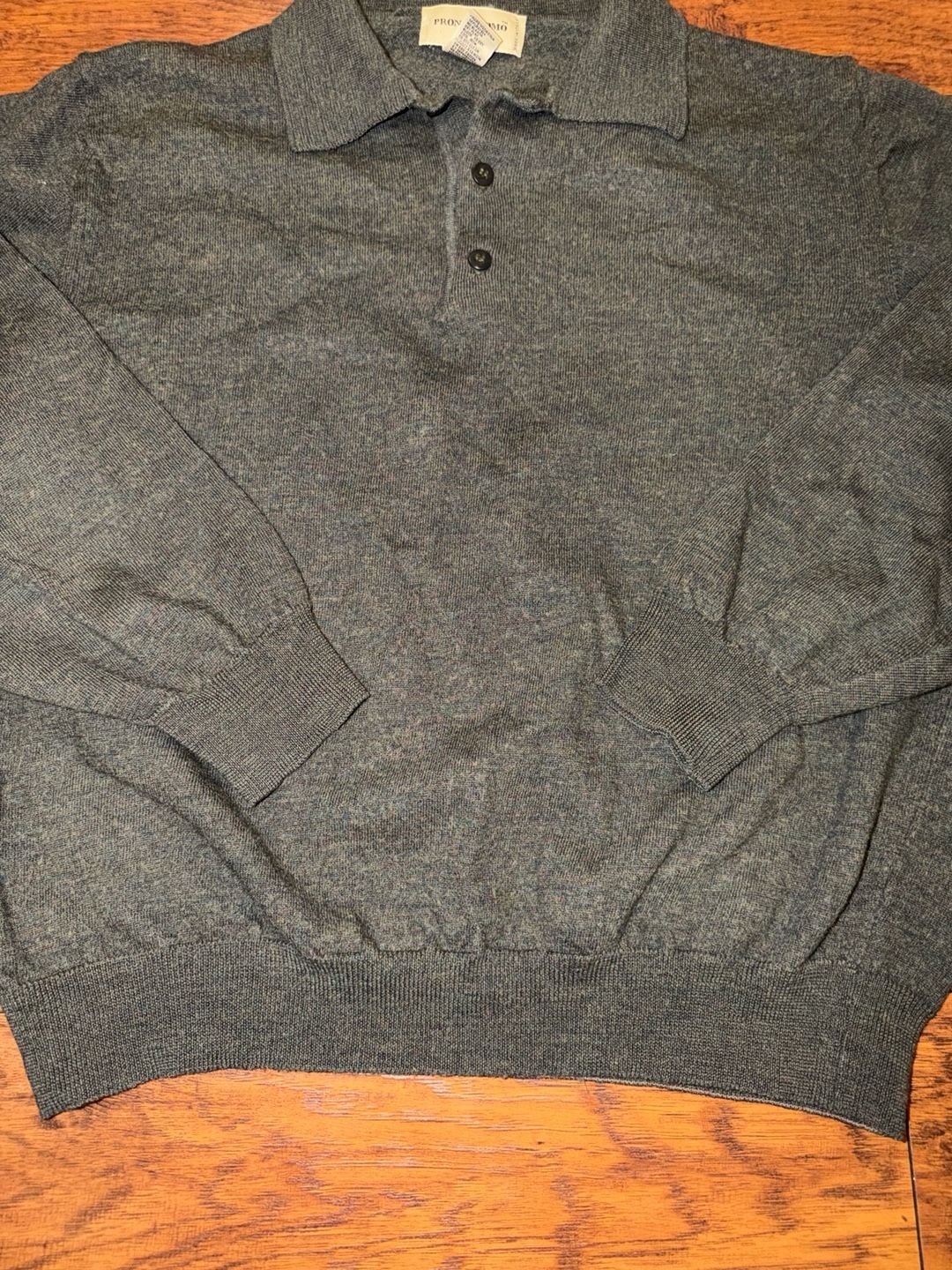 Prontuomo Merino Wool Long Sleeve Polo Size XL Green Mélange 3