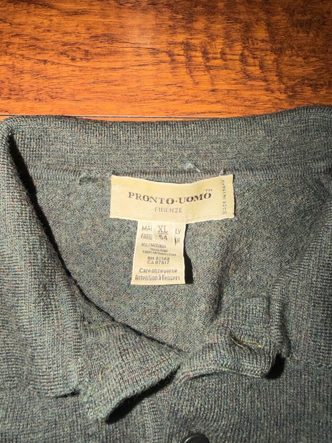 Prontuomo Merino Wool Long Sleeve Polo Size XL Green Mélange 8
