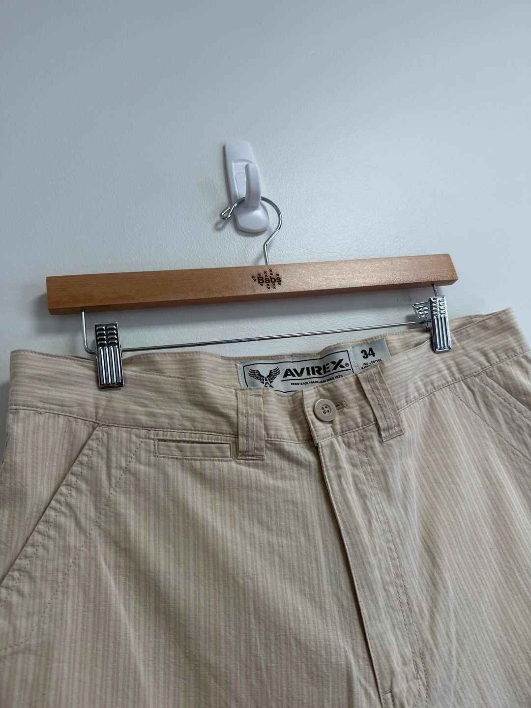 Avirex Stripe Shorts Size 34 Beige Cotton Casual Bermuda 2