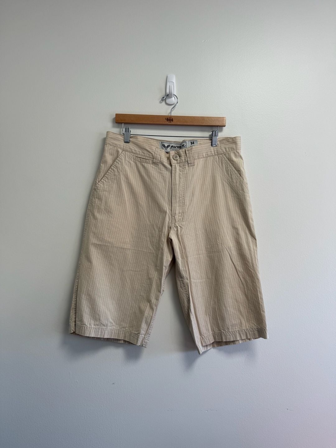 Avirex Stripe Shorts Size 34 Beige Cotton Casual Bermuda 3
