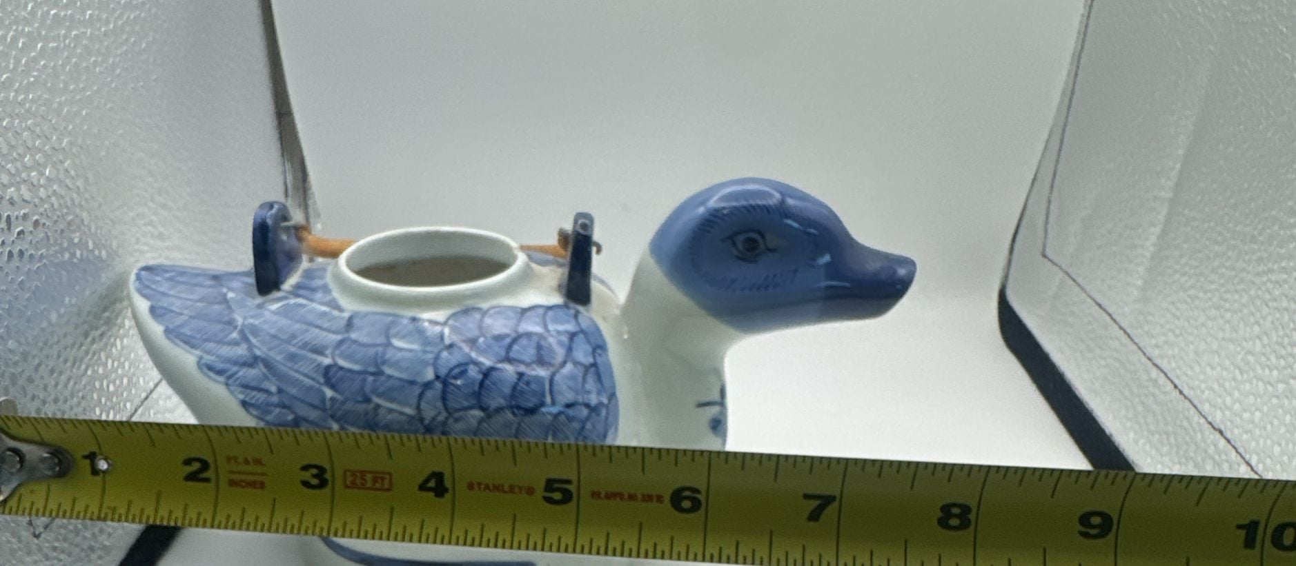 Vintage Hand Painted Blue And White Duck Ceramic Teapot 7