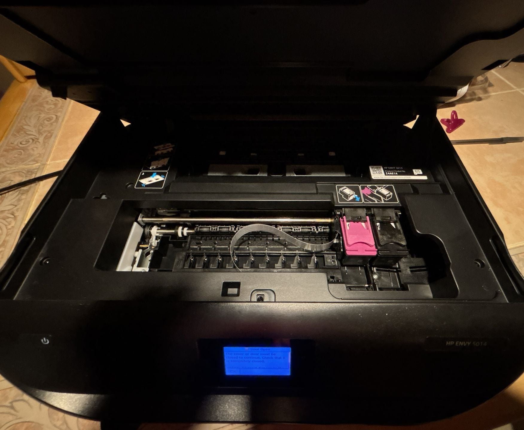 HP Envy 5014 All-in-One Wireless Color Inkjet Printer Black. Needs ink and power cord. 4