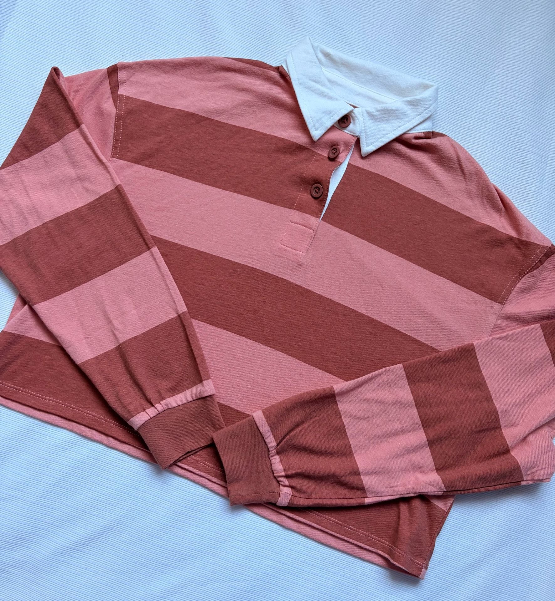 SO Striped Long Sleeve Rugby Polo Shirt Size S Pink Y2K 1