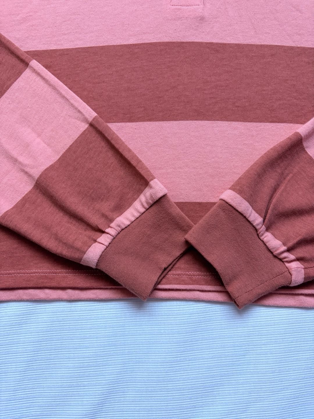SO Striped Long Sleeve Rugby Polo Shirt Size S Pink Y2K 3