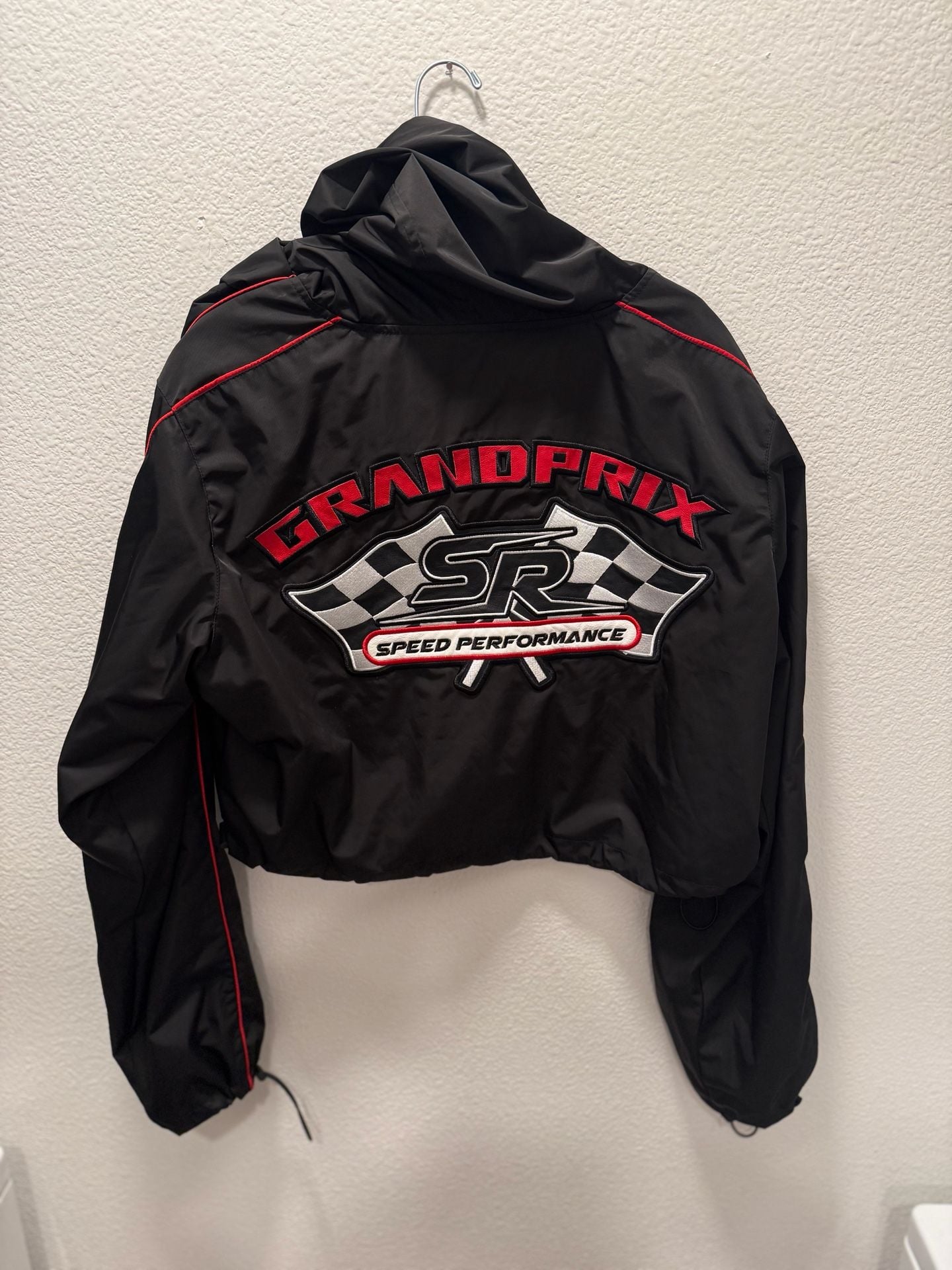 Smoke Rise Grand Prix Racing Windbreaker Size Womens XL Black Red Embroidered 3