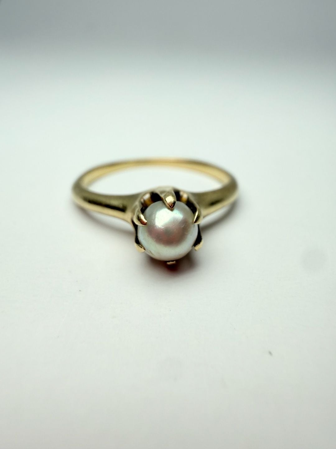 Victorian Claw Mount Single Pearl Ring in 14K Yellow Gold 7mm - , 2