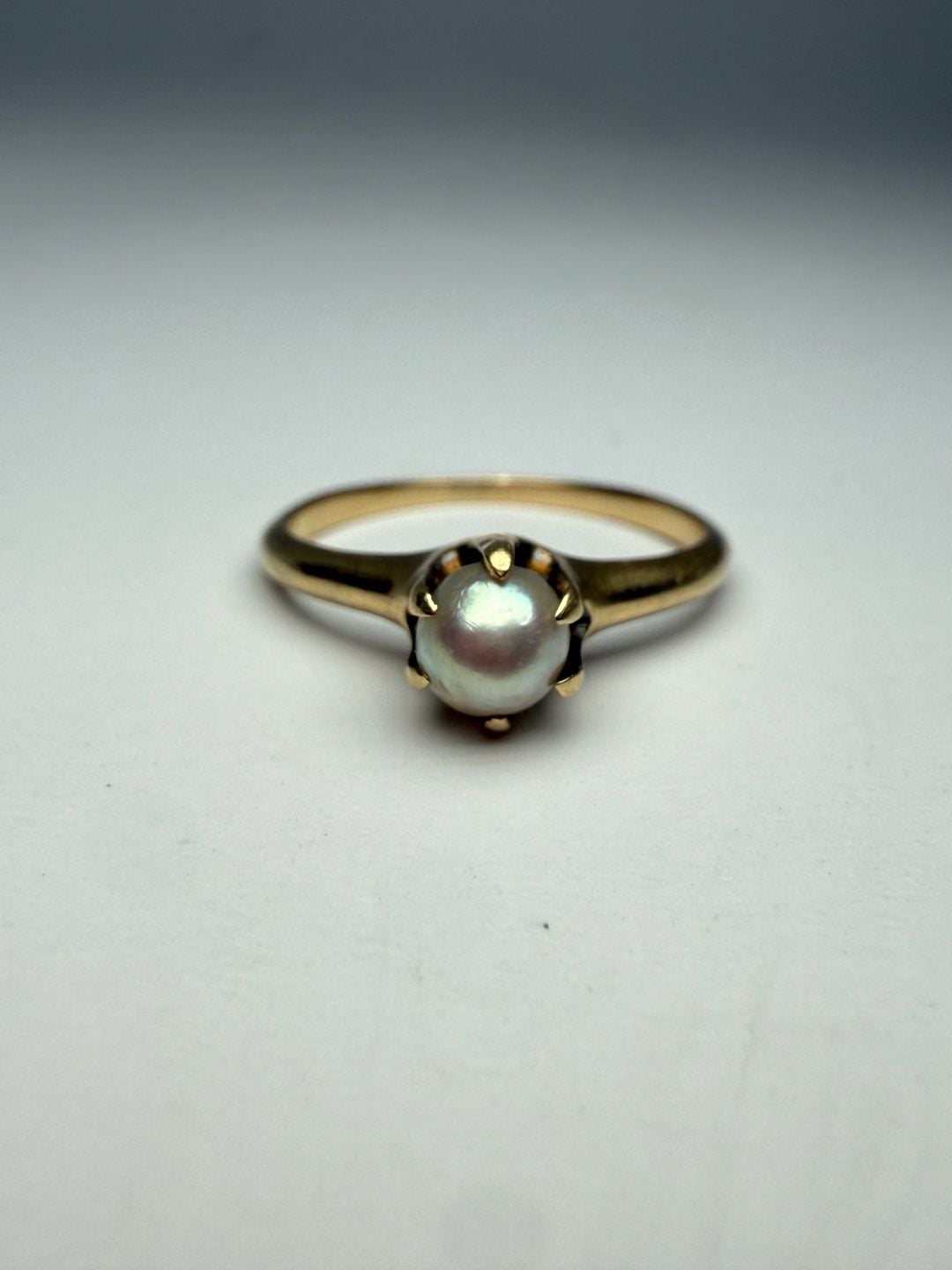 Victorian Claw Mount Single Pearl Ring in 14K Yellow Gold 7mm - , 4
