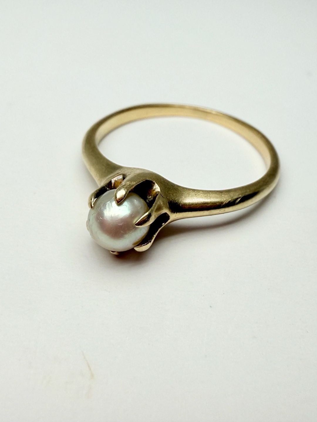 Victorian Claw Mount Single Pearl Ring in 14K Yellow Gold 7mm - , 12