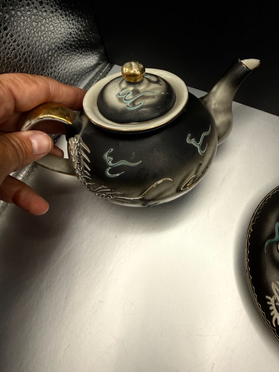 Enesco Moriage Dragonware Tea Set Teapot Cup Saucer 6