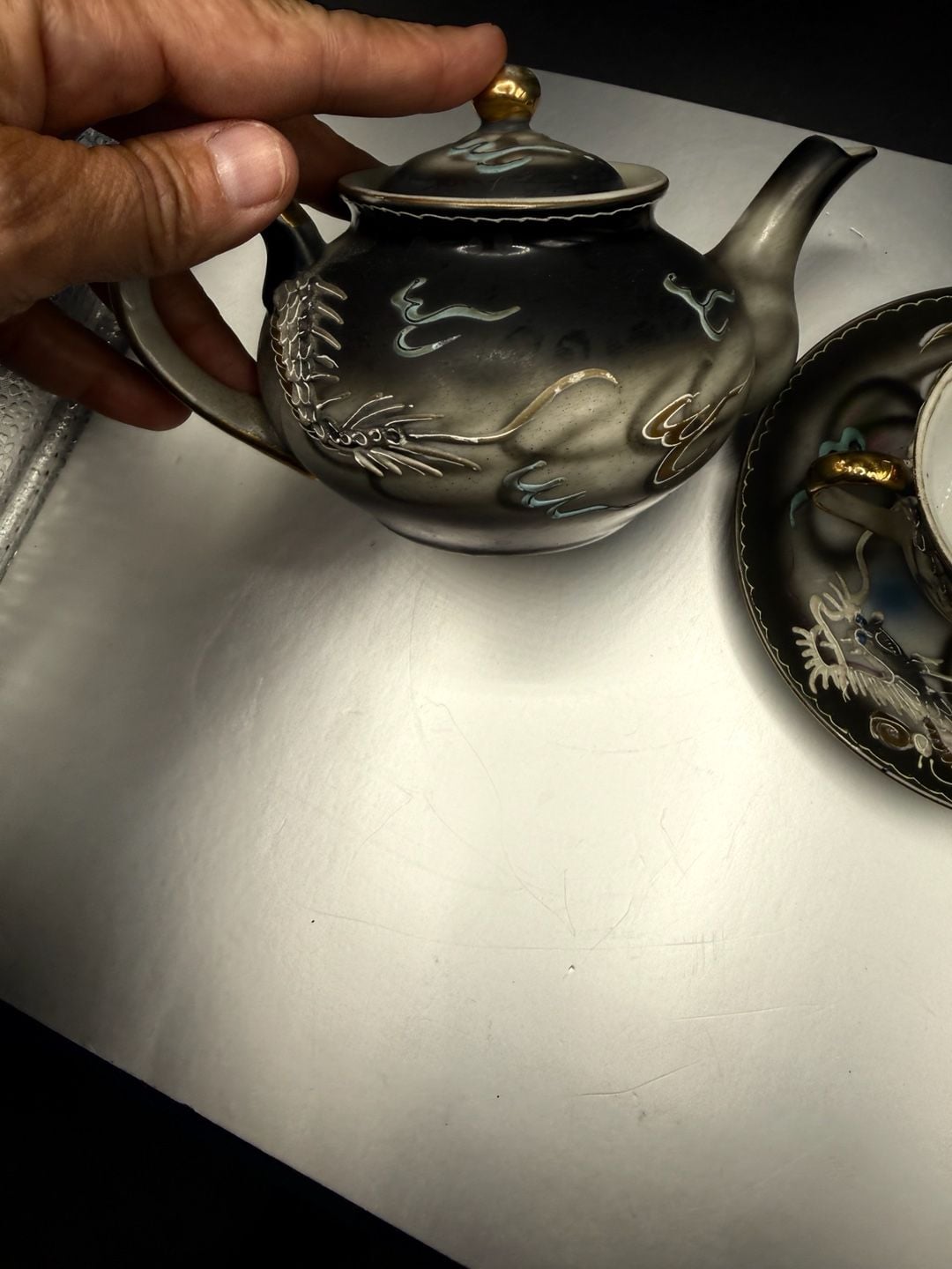 Enesco Moriage Dragonware Tea Set Teapot Cup Saucer 7