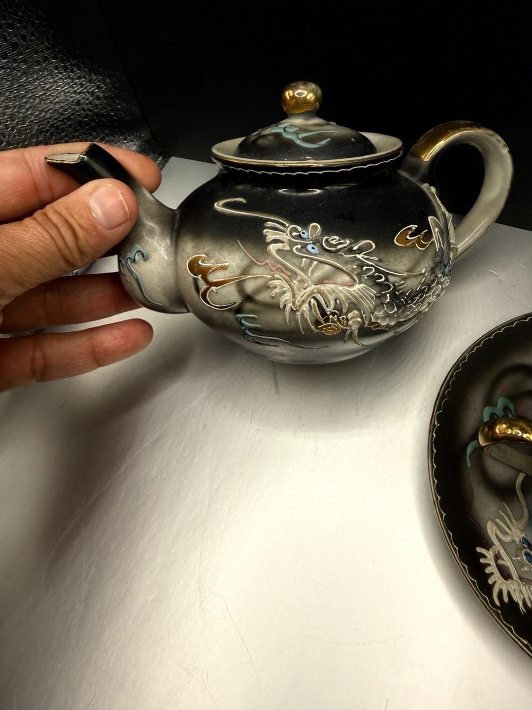 Enesco Moriage Dragonware Tea Set Teapot Cup Saucer 8