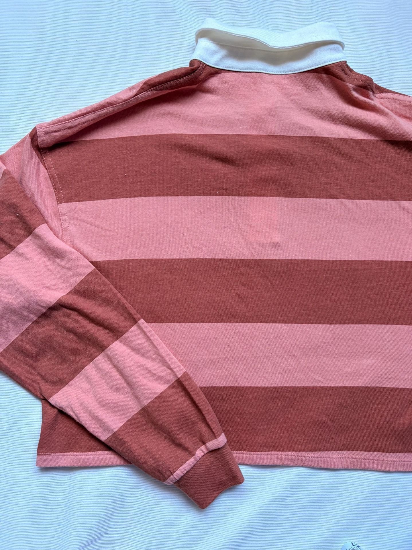 SO Striped Long Sleeve Rugby Polo Shirt Size S Pink Y2K 5