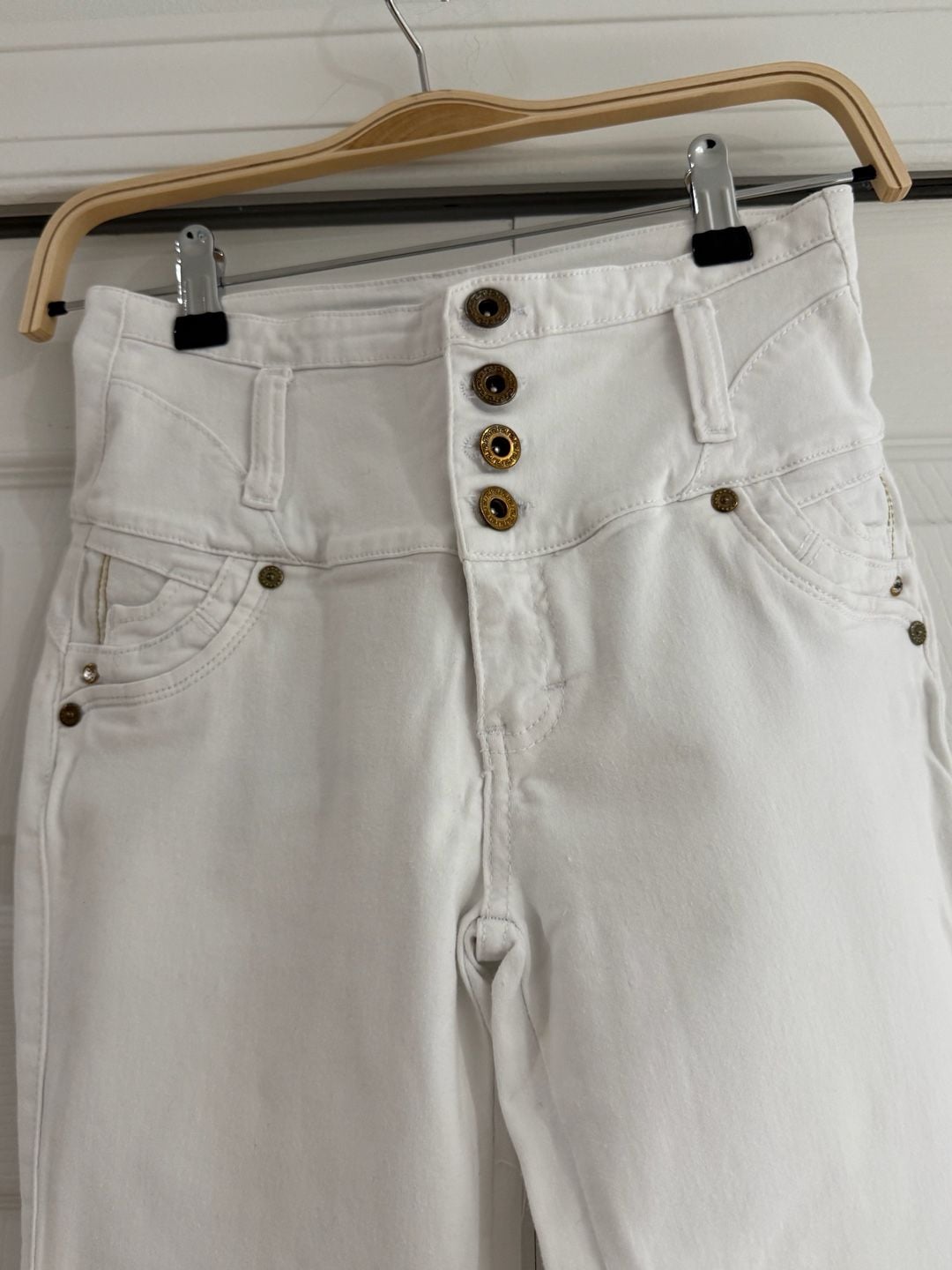 Tiki Jeans High Rise Skinny White Denim Pants 4-Button 4
