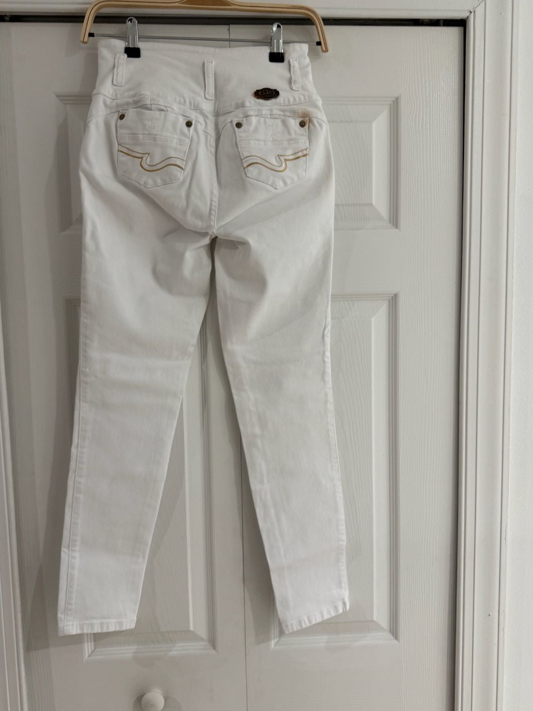 Tiki Jeans High Rise Skinny White Denim Pants 4-Button 5