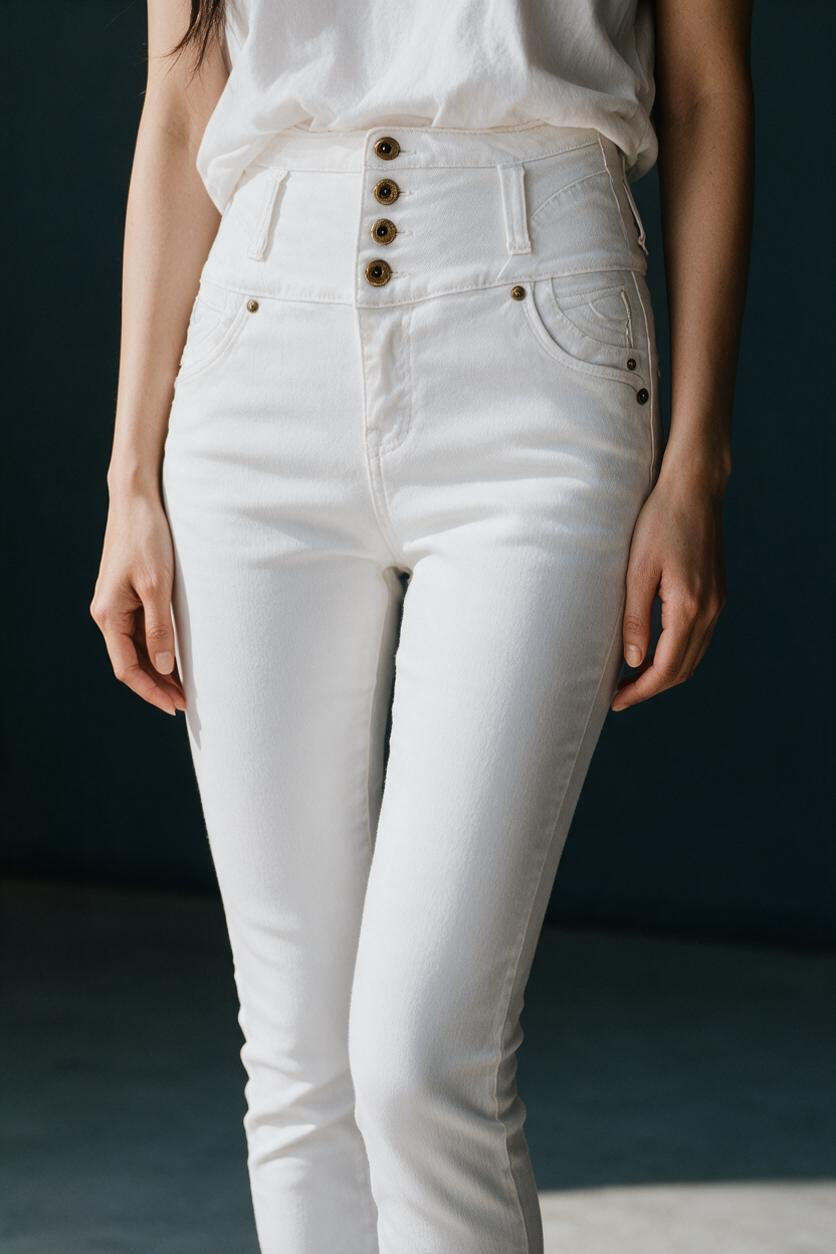 Tiki Jeans High Rise Skinny White Denim Pants 4-Button 7