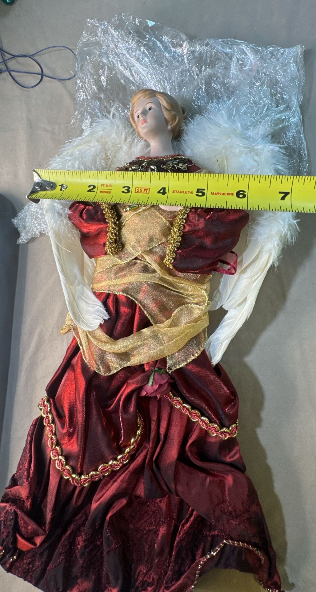 Victorian Style Angel Tree Topper 16 Inch Red Gold 4