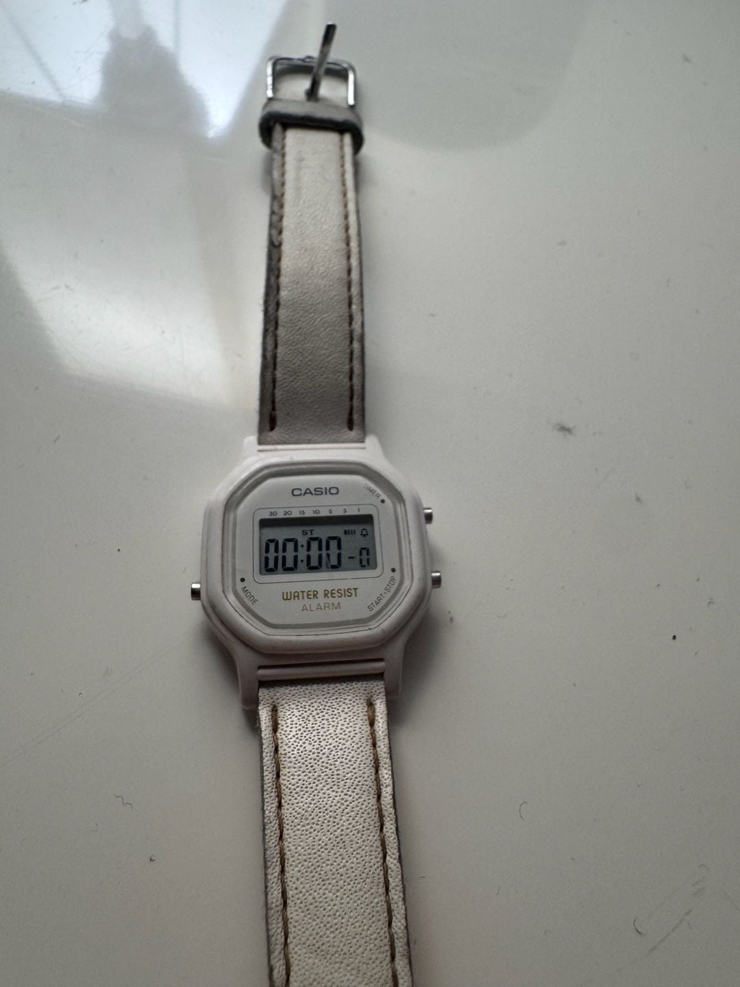 Casio LA-11W Digital Watch White Leather Strap 2