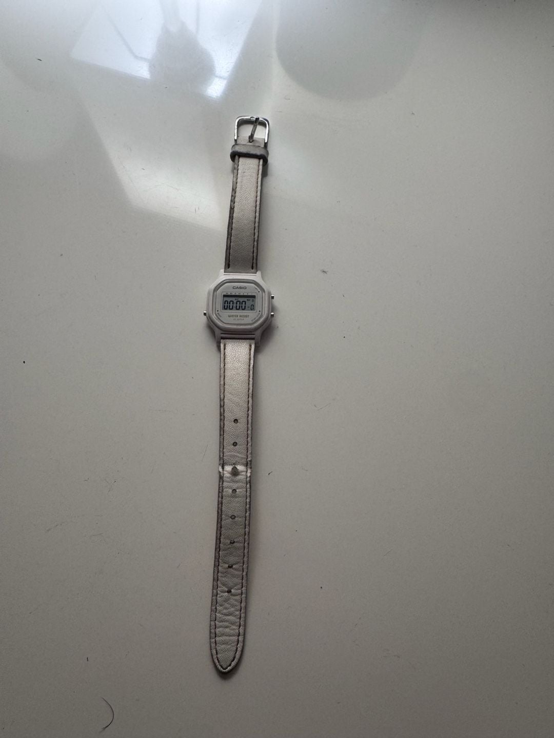 Casio LA-11W Digital Watch White Leather Strap 3