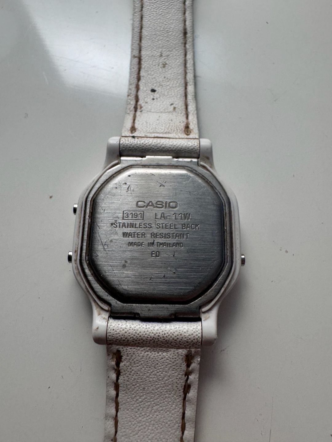 Casio LA-11W Digital Watch White Leather Strap 4