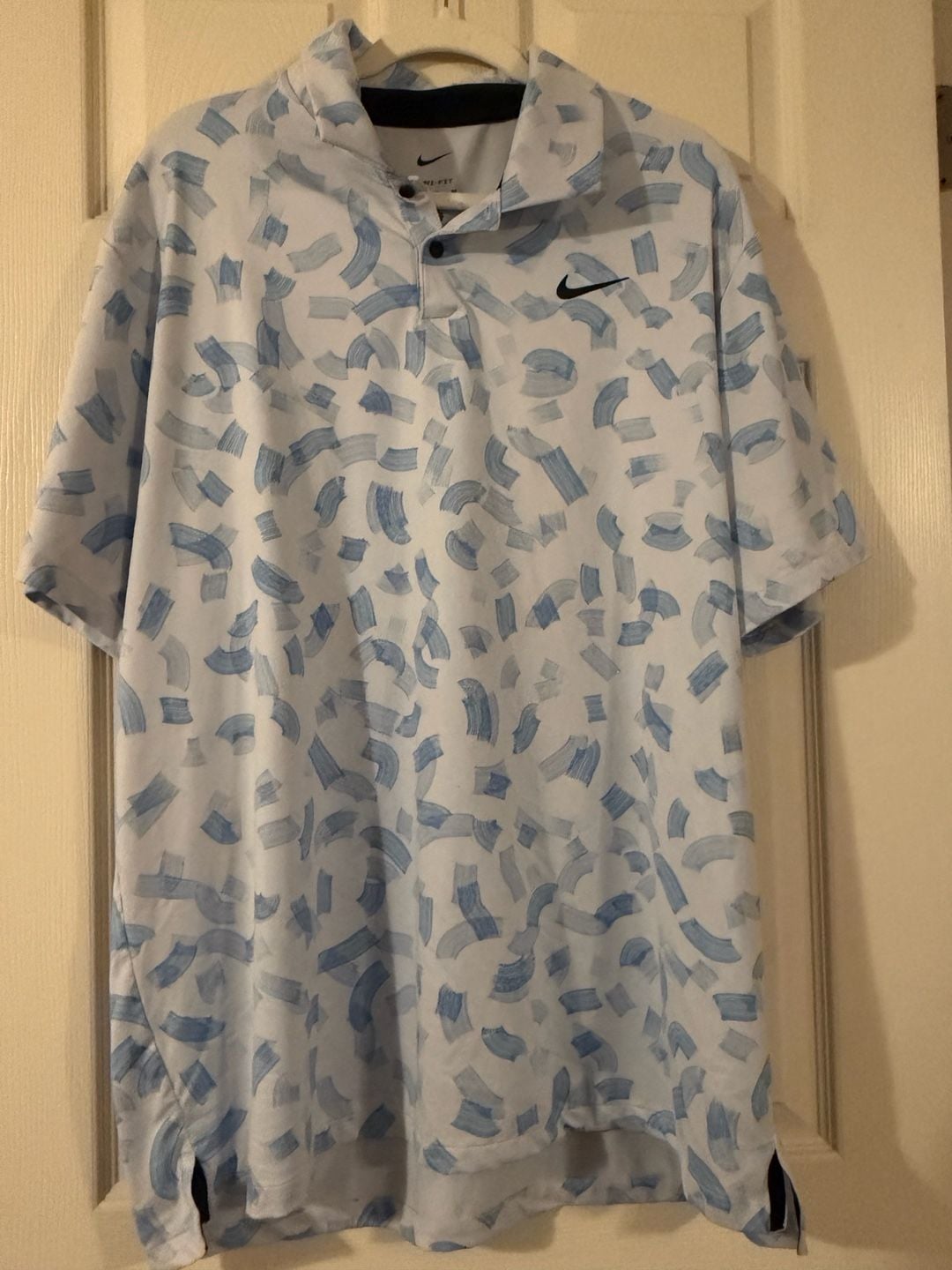 Nike Tour Dri-FIT Golf Polo Size XL Blue White Print 2