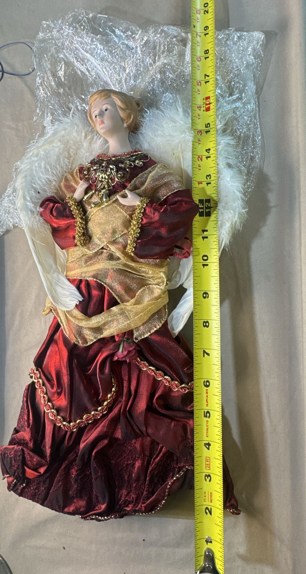 Victorian Style Angel Tree Topper 16 Inch Red Gold 3