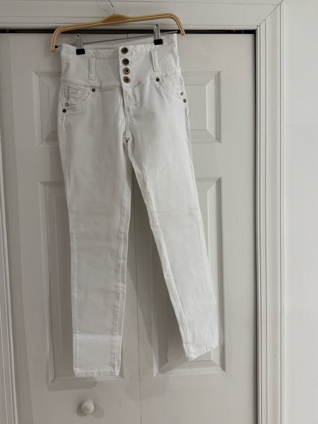 Tiki Jeans High Rise Skinny White Denim Pants 4-Button 13