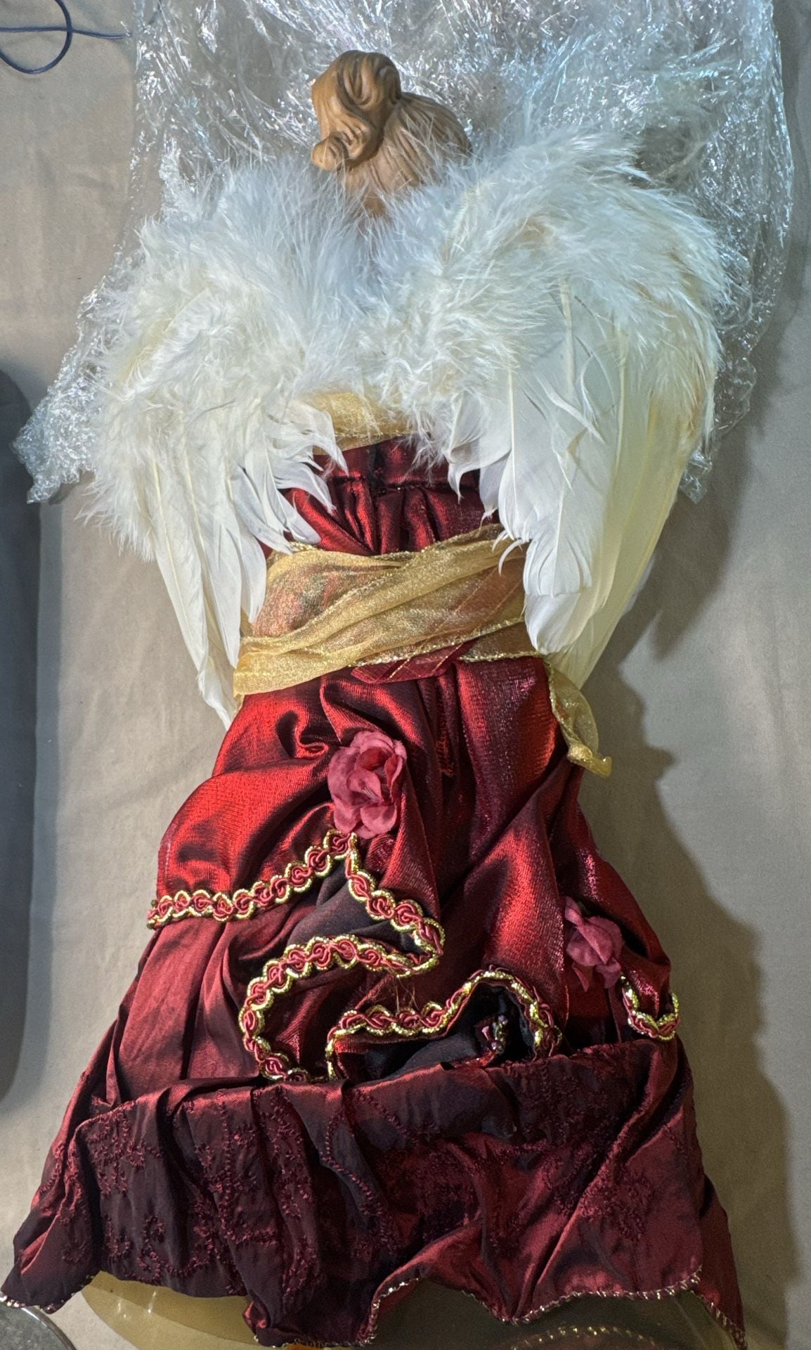 Victorian Style Angel Tree Topper 16 Inch Red Gold 2