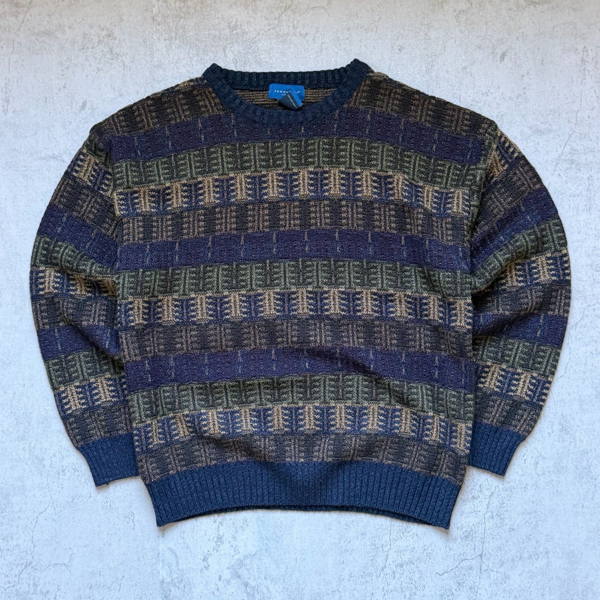 Towncraft Crewneck Sweater Size Large Geometric Patterned Knit 3