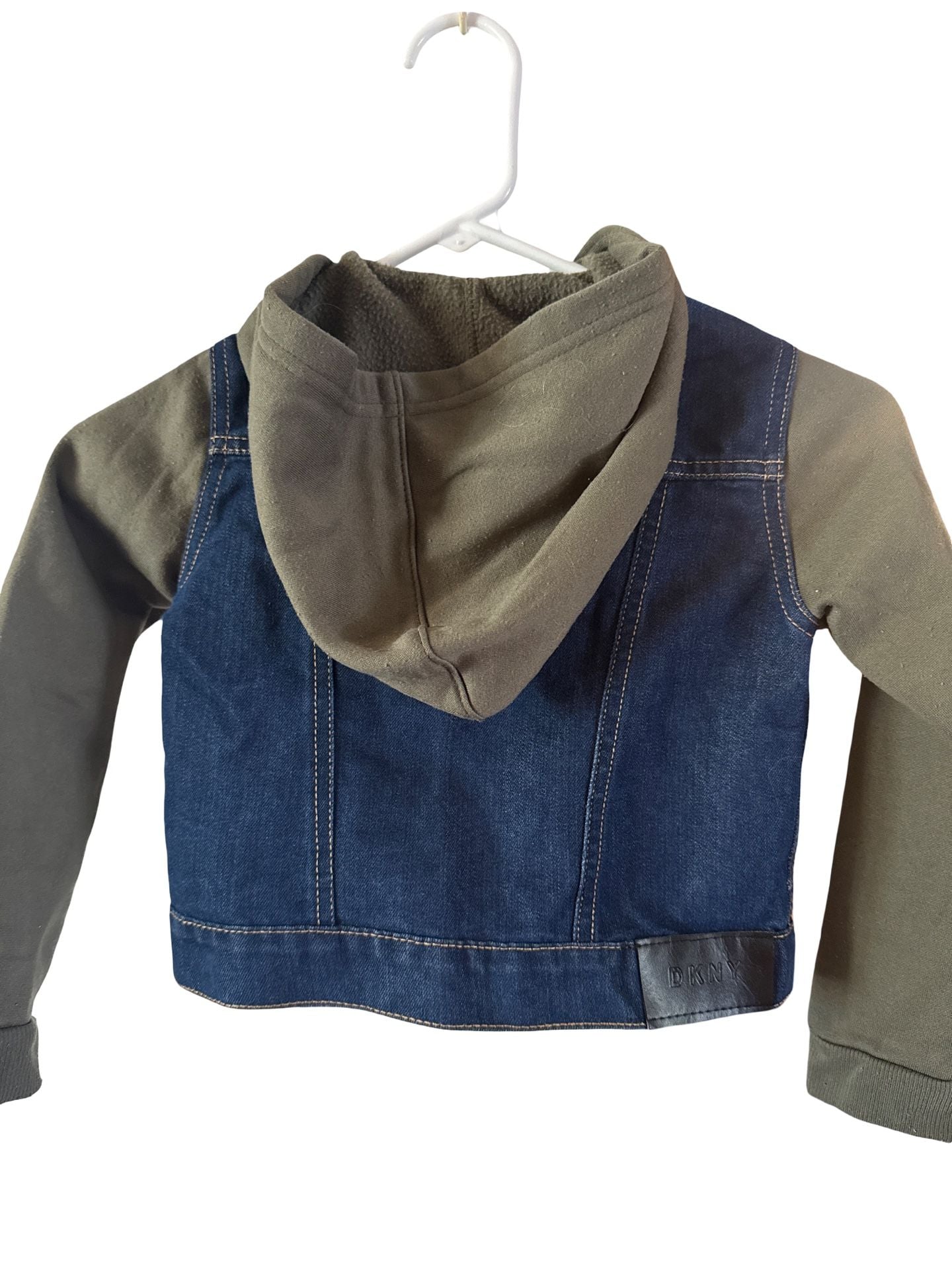 DKNY Denim Jacket Size 6X Blue Hoodie Layered Sleeves 1