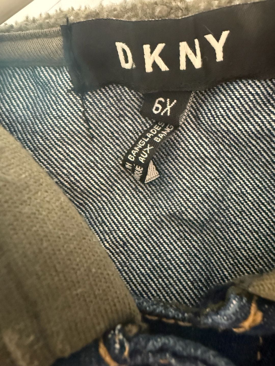 DKNY Denim Jacket Size 6X Blue Hoodie Layered Sleeves 2