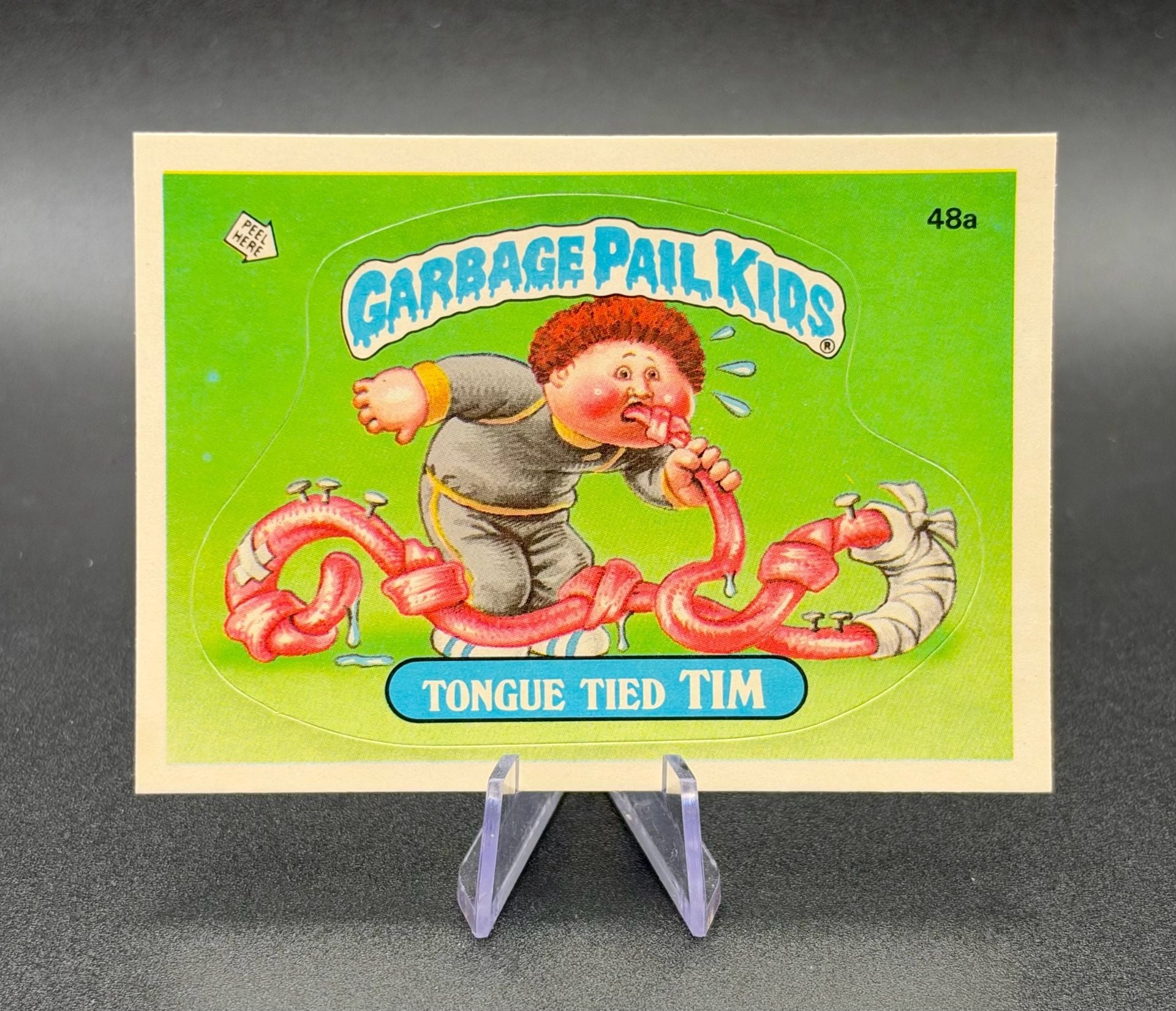 1985 GARBAGE PAIL KIDS SERIES 2 Topps 48a Tongue Tied Tim Trading Card Sticker 2