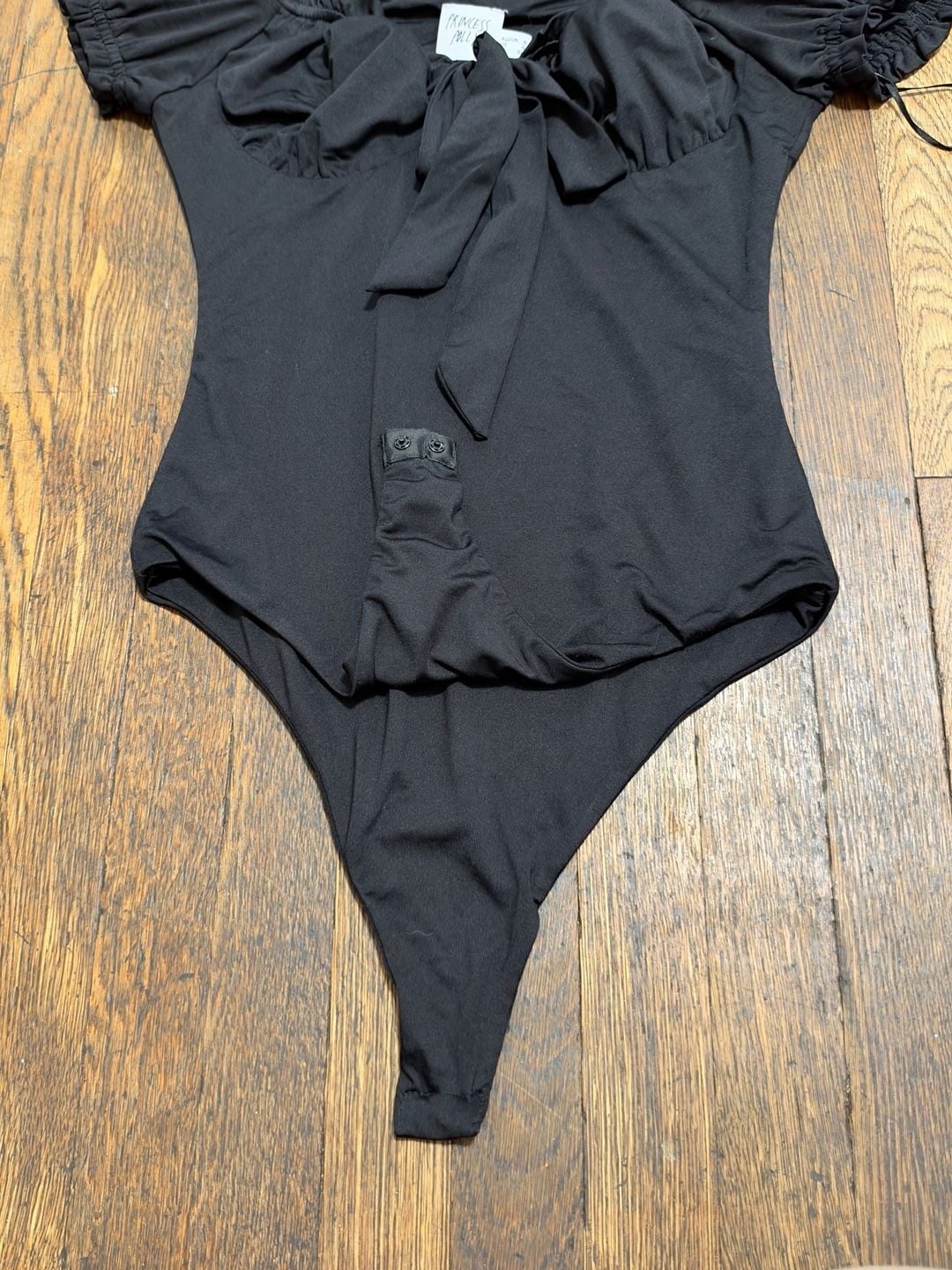 Princess Polly Black Chataway Bodysuit Size US 4 Off Shoulder Ruffle Puff 3