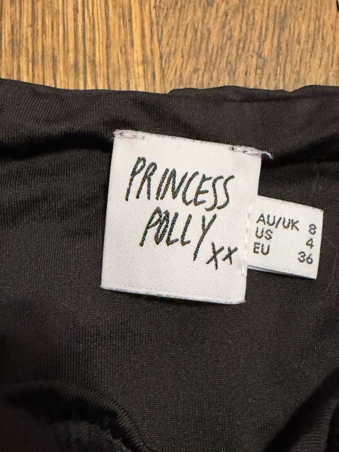 Princess Polly Black Chataway Bodysuit Size US 4 Off Shoulder Ruffle Puff 5