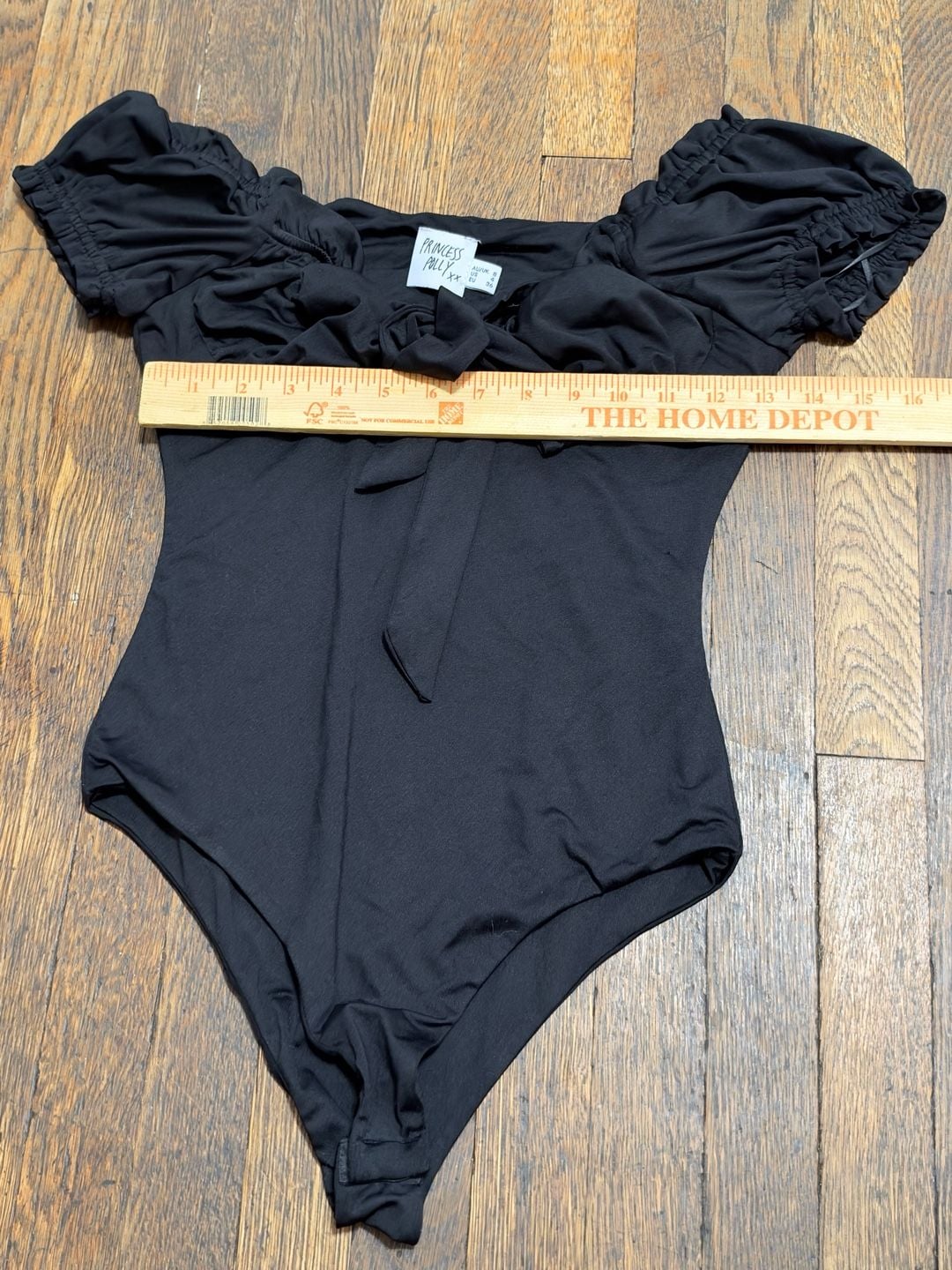 Princess Polly Black Chataway Bodysuit Size US 4 Off Shoulder Ruffle Puff 6