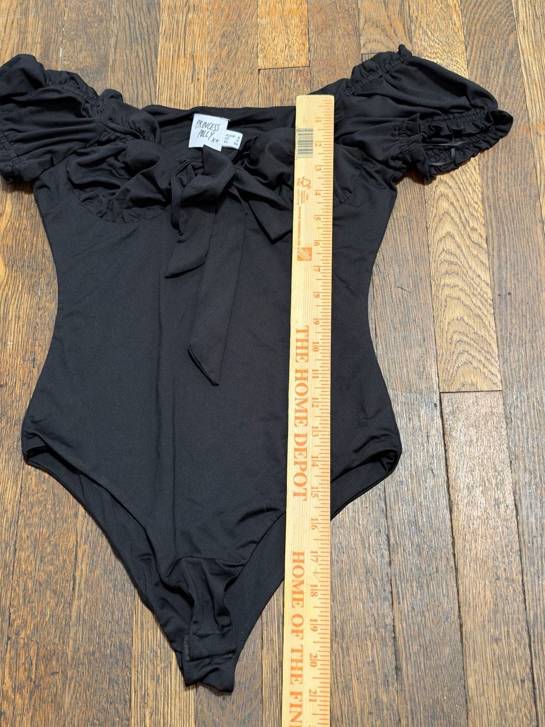 Princess Polly Black Chataway Bodysuit Size US 4 Off Shoulder Ruffle Puff 7