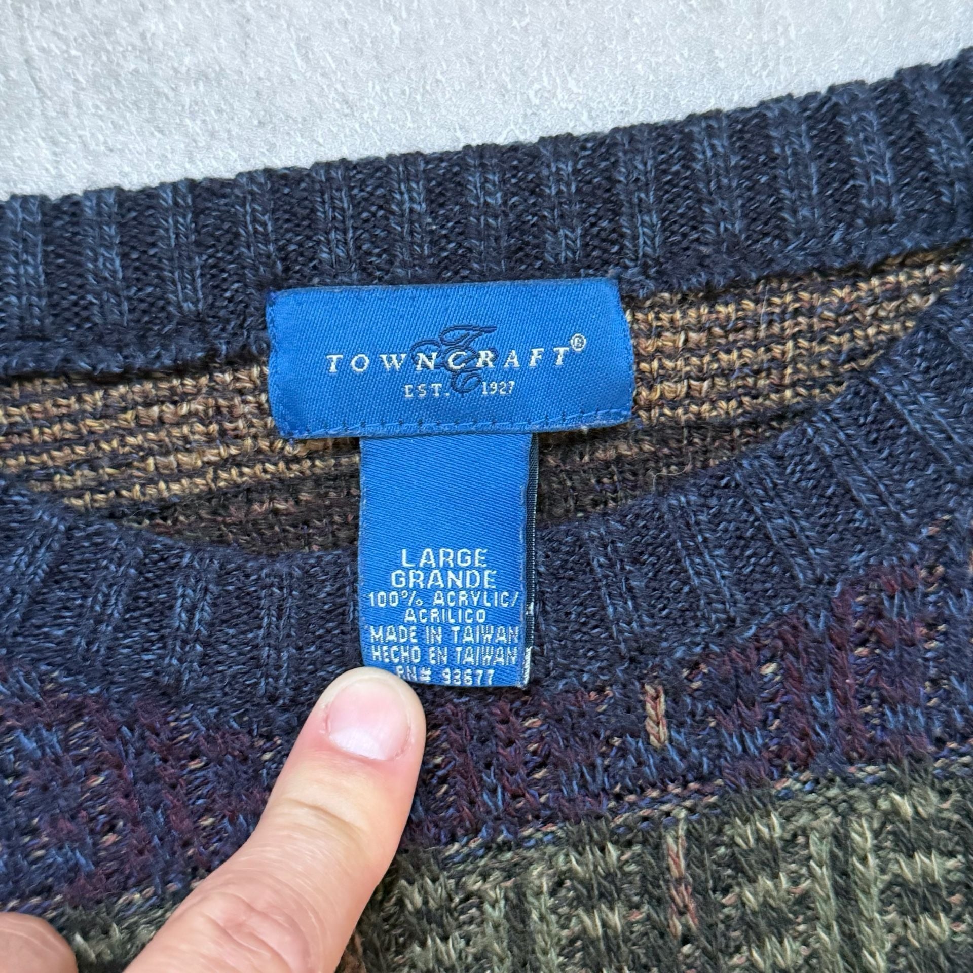 Towncraft Crewneck Sweater Size Large Geometric Patterned Knit 4