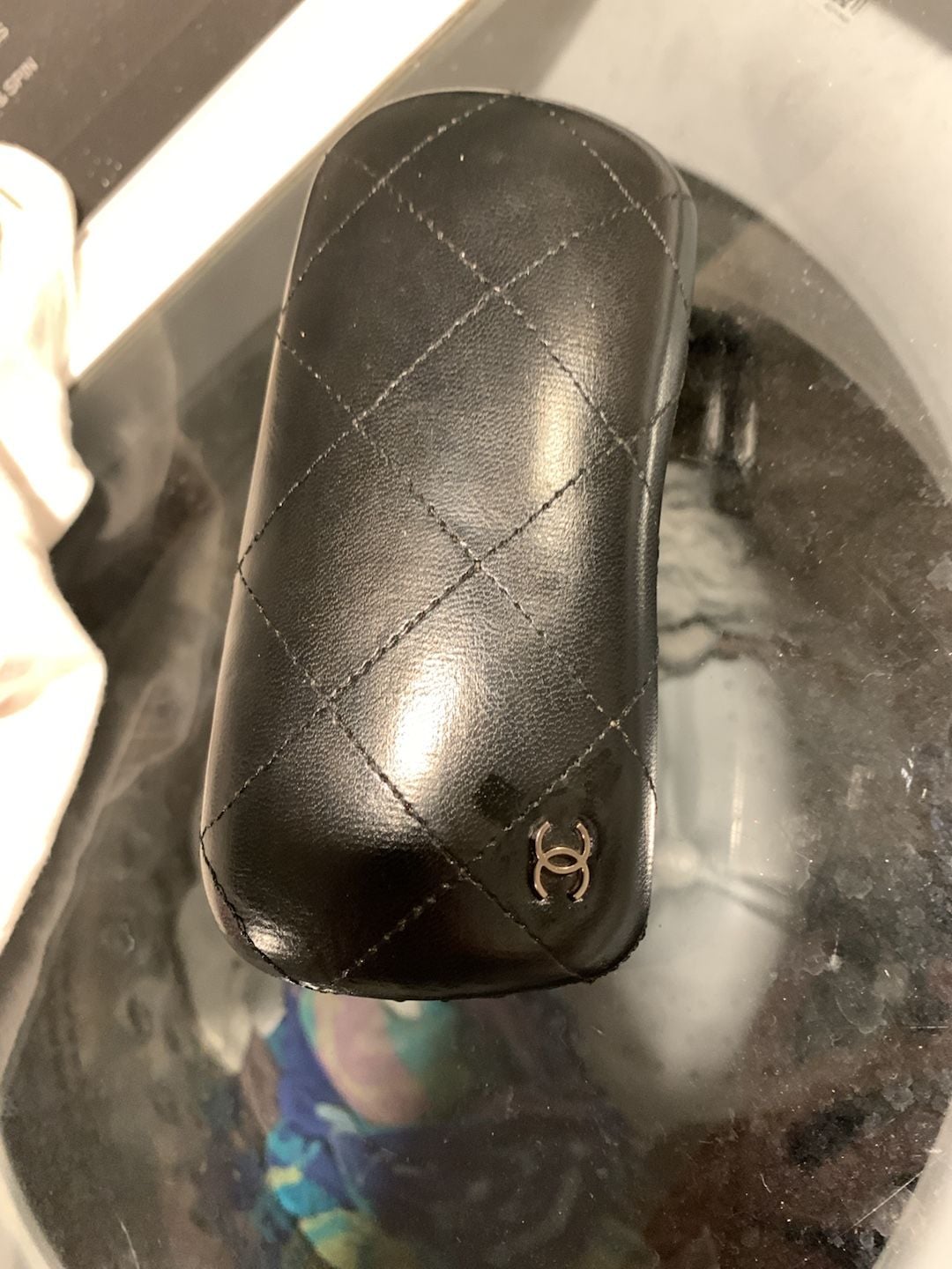 Chanel Quilted Eyeglasses Sunglasses Hard Case Black CC Logo 1