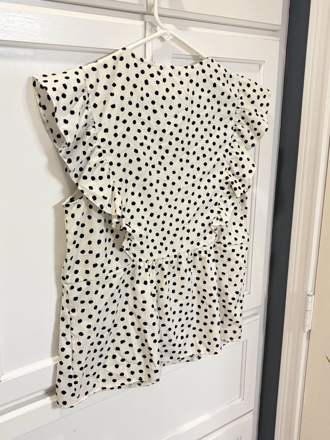 Pleione Black White Polka Dot Ruffle Blouse Small Parisian Coquette Timeless 6