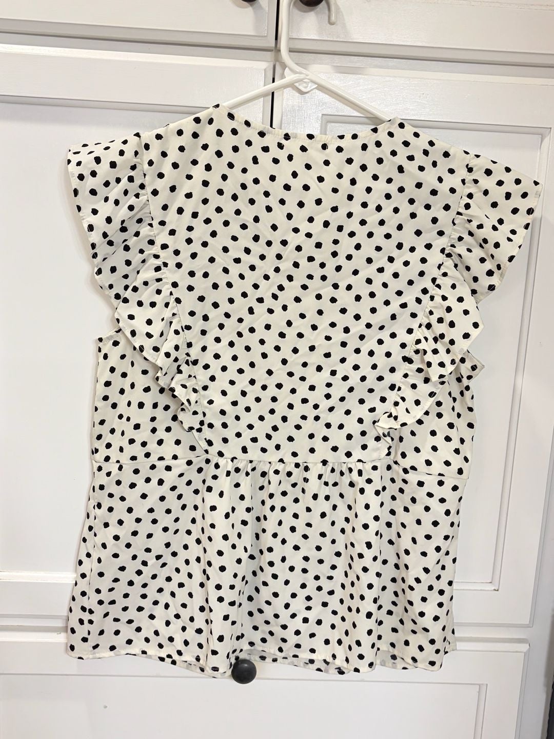 Pleione Black White Polka Dot Ruffle Blouse Small Parisian Coquette Timeless 7