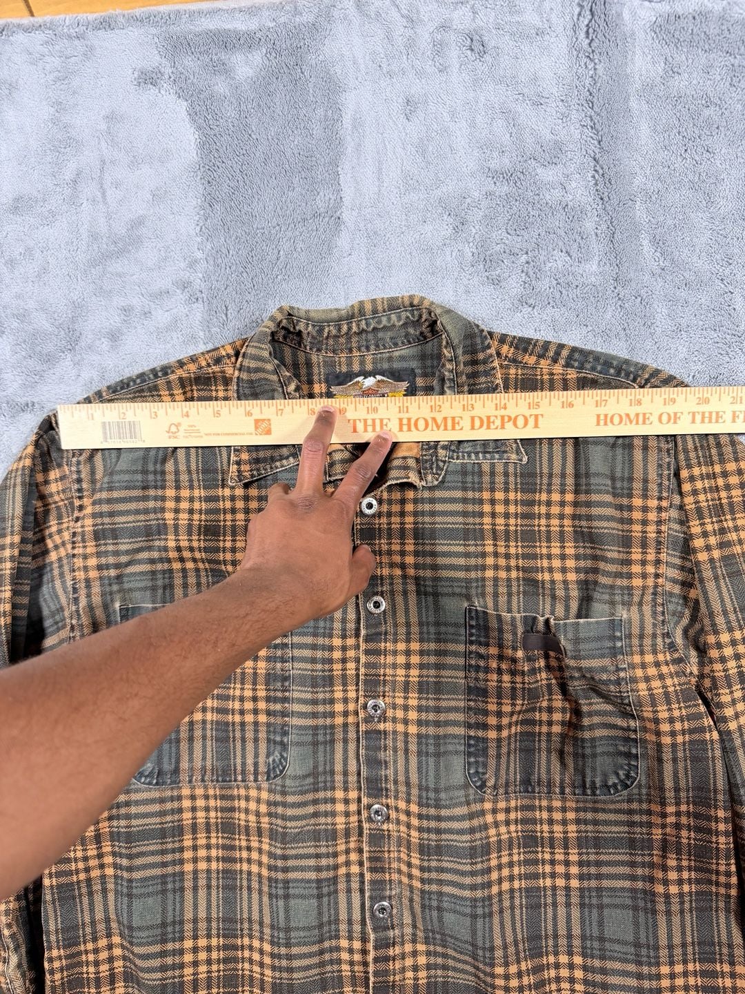 Harley Davidson Plaid Flannel Button Down Shirt Size Large Green Brown 3