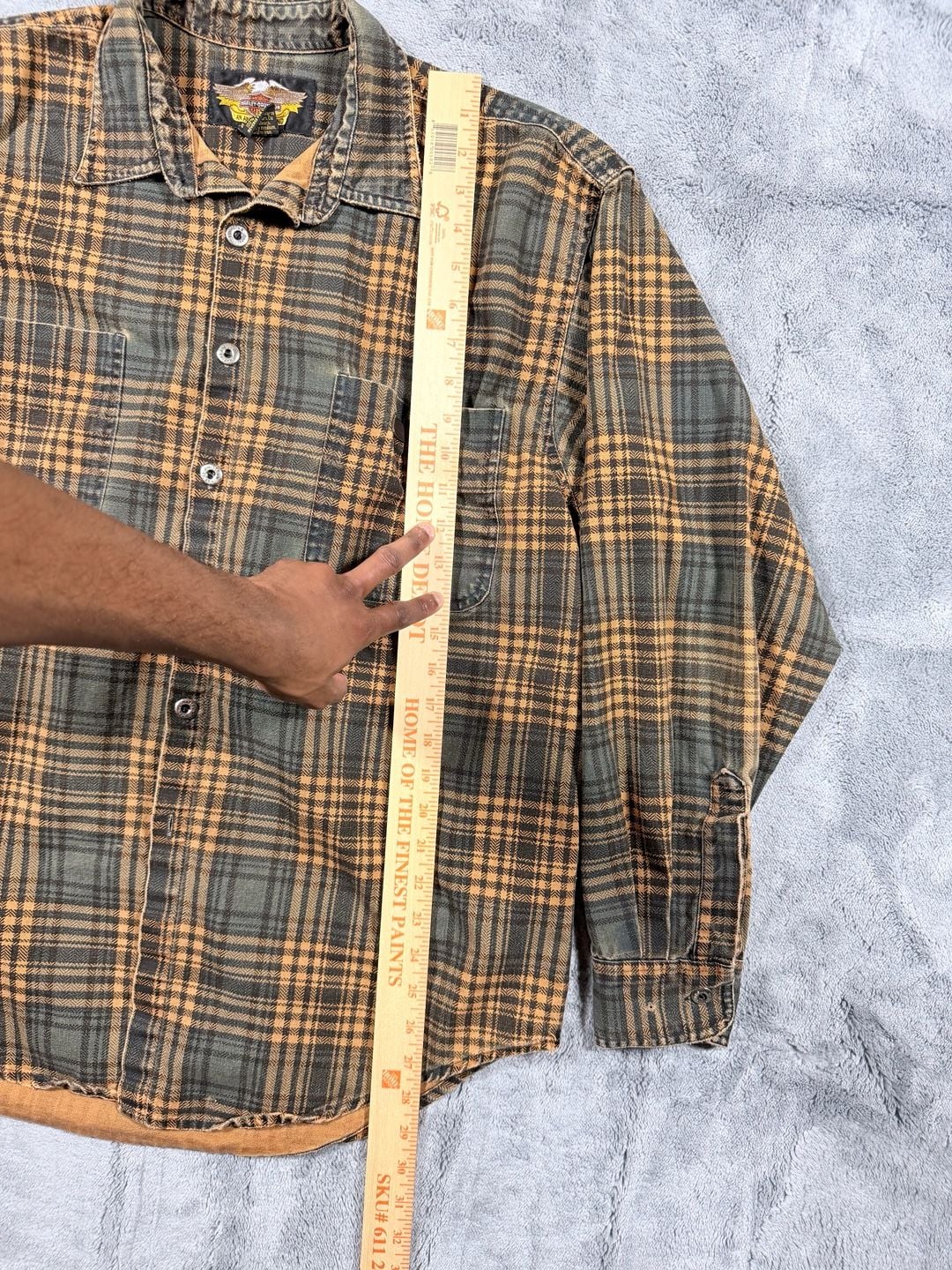 Harley Davidson Plaid Flannel Button Down Shirt Size Large Green Brown 4