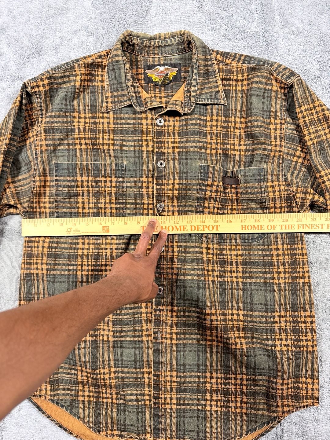 Harley Davidson Plaid Flannel Button Down Shirt Size Large Green Brown 5