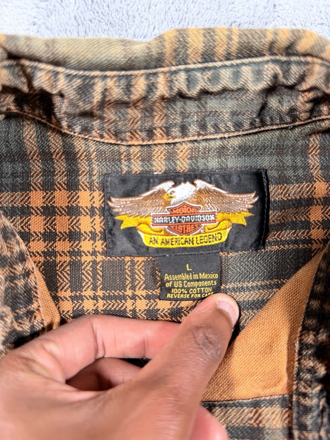 Harley Davidson Plaid Flannel Button Down Shirt Size Large Green Brown 8