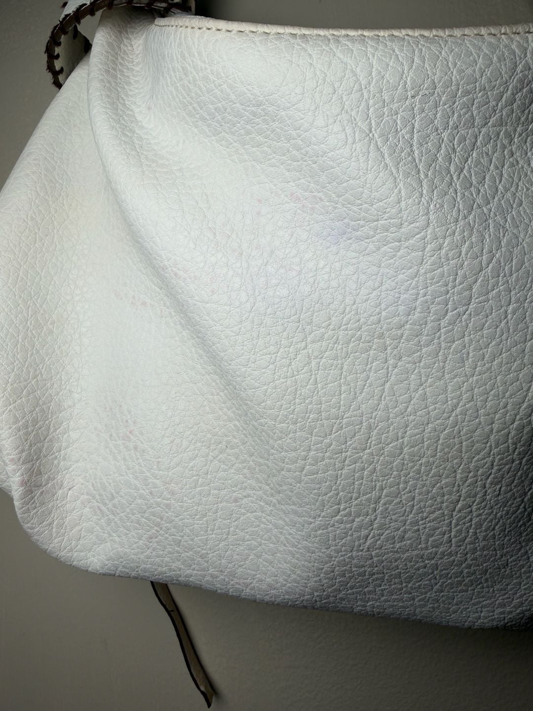 Nine West White Faux Leather Hobo Shoulder Bag With Contrast Stitching Rings 5