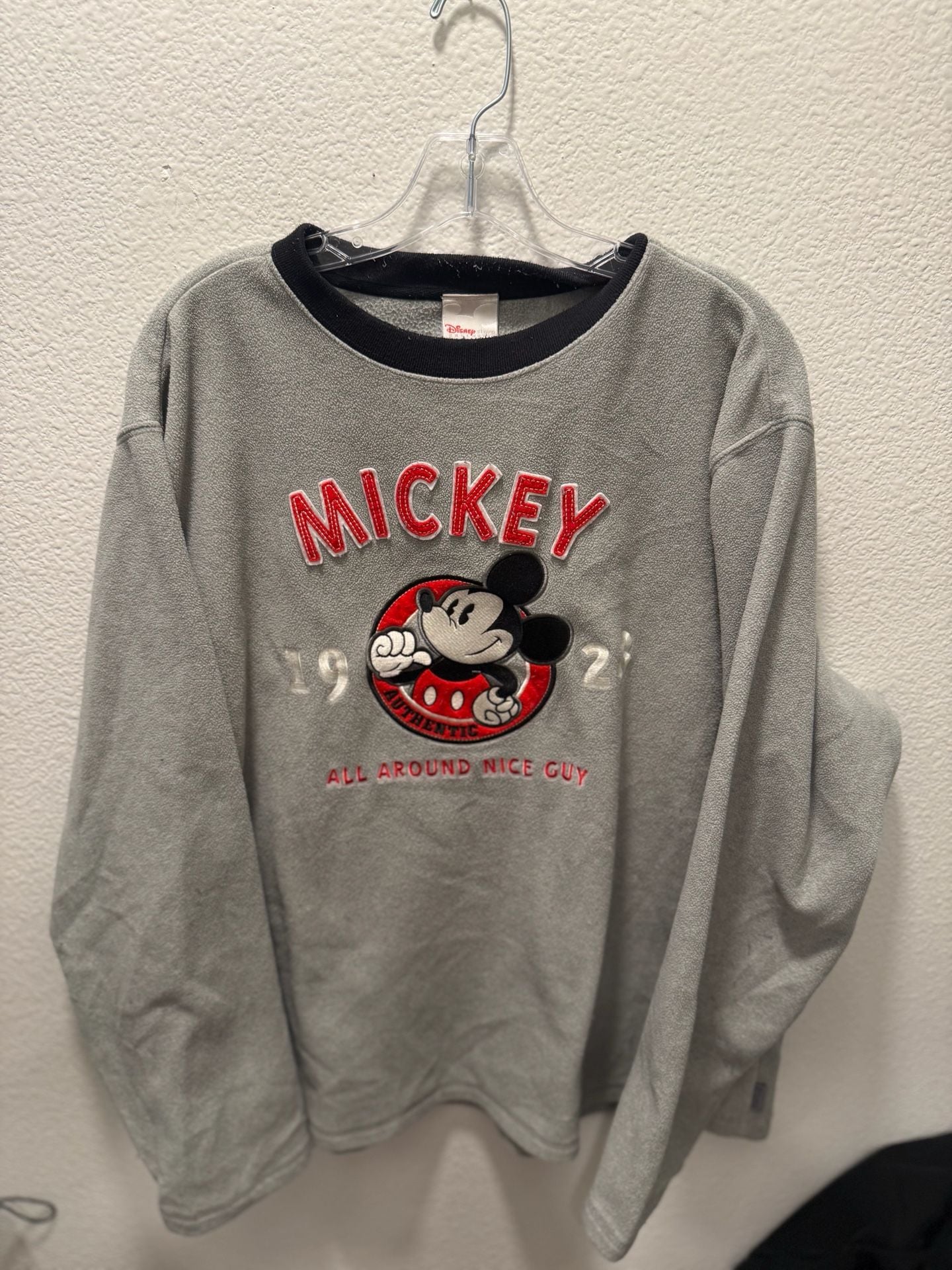 Disney Store Mickey Mouse Fleece Sweatshirt Size L Gray All Around Nice Guy 1