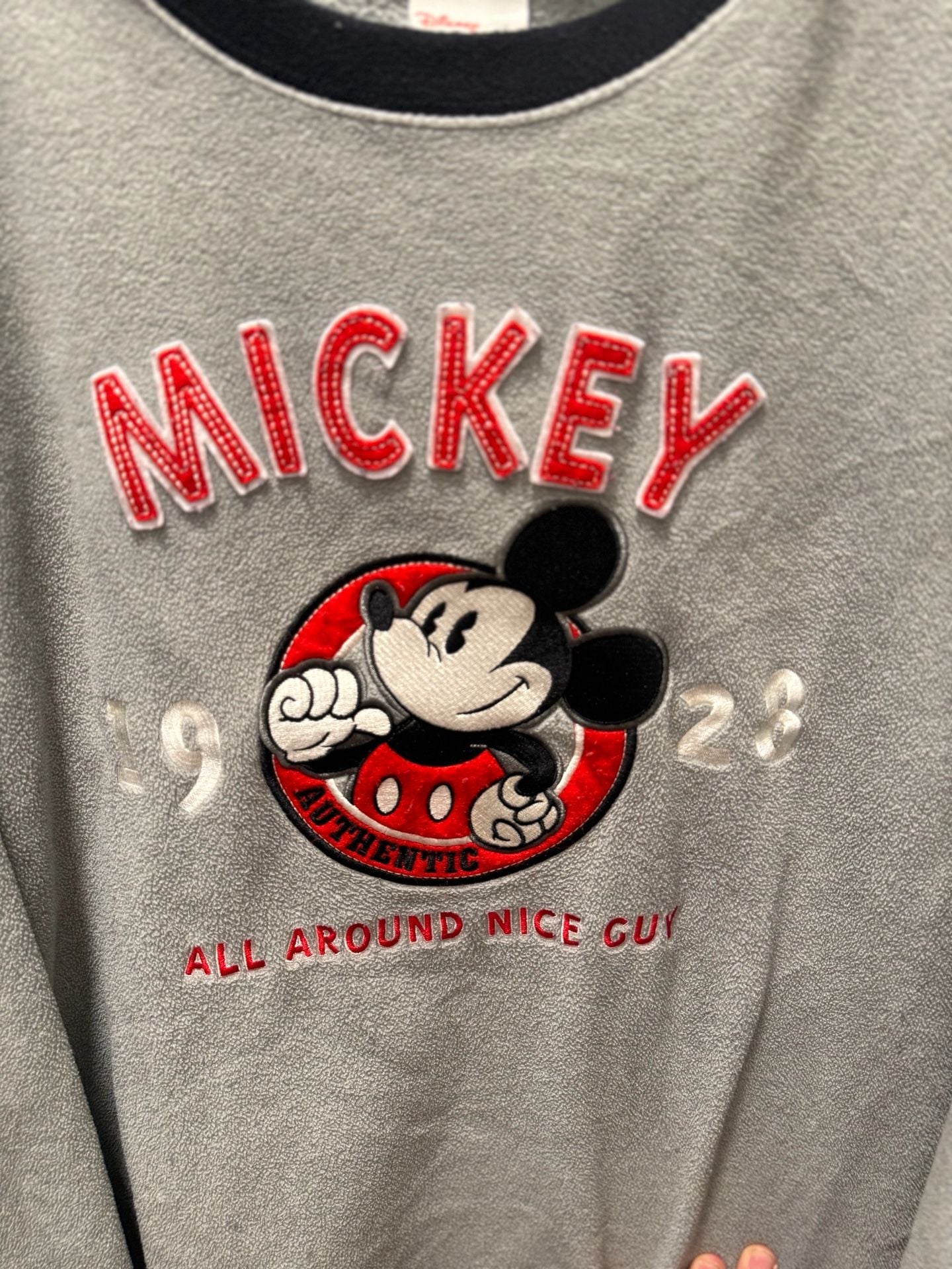 Disney Store Mickey Mouse Fleece Sweatshirt Size L Gray All Around Nice Guy 2