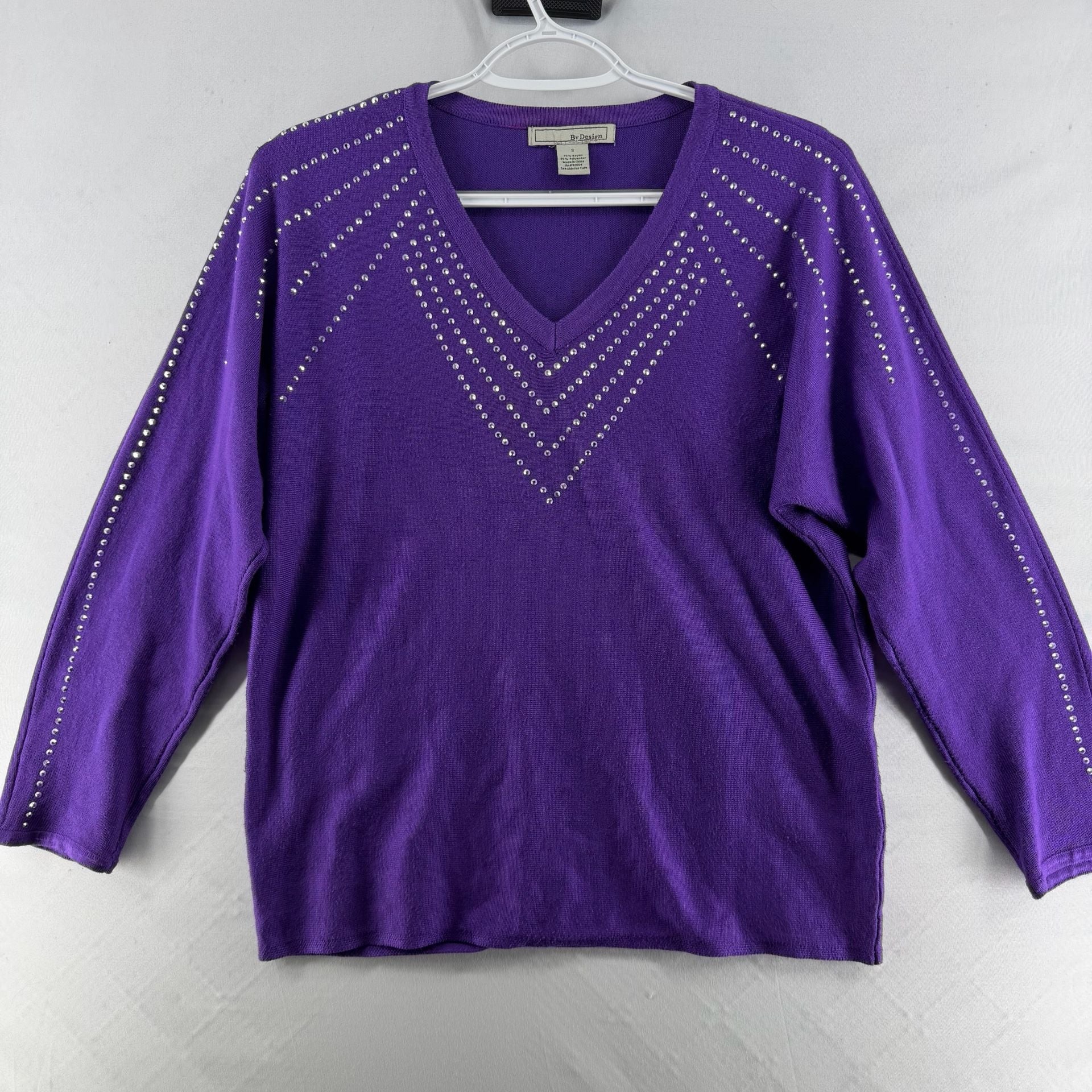 1676 By Design Studded V-Neck Sweater Size S Purple 2